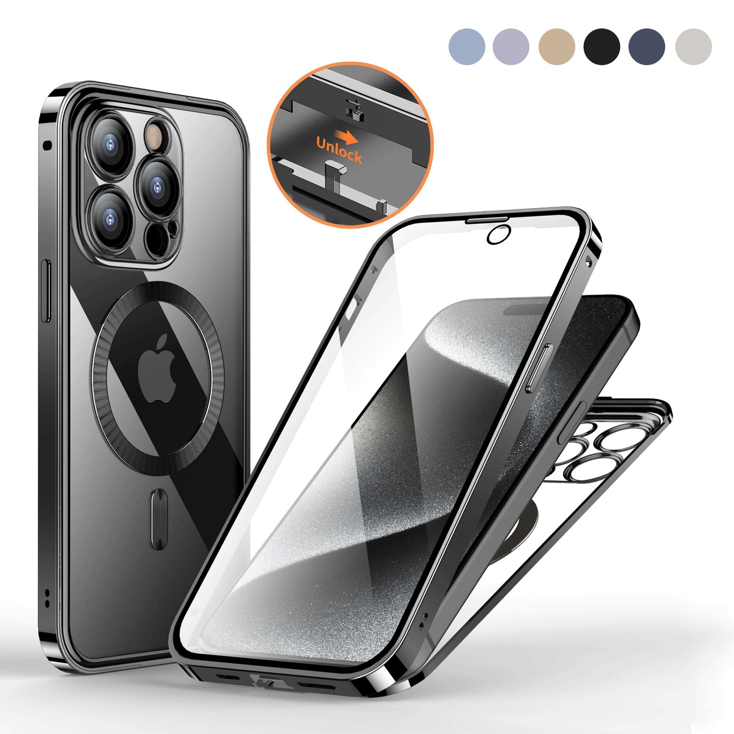 Coque Anti‑Espion Magnétique 360° – Double Face Métal & Verre