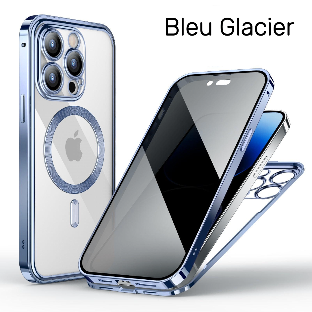 Coque Anti‑Espion Magnétique 360° – Double Face Métal & Verre