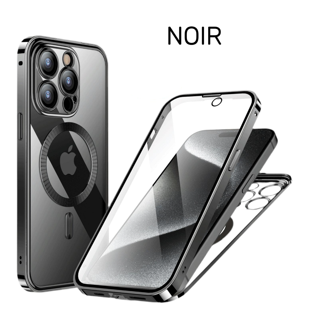 Coque Anti‑Espion Magnétique 360° – Double Face Métal & Verre