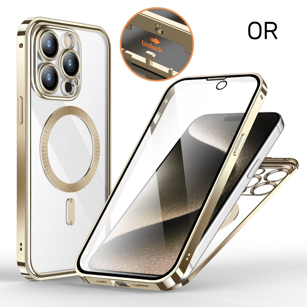 Coque Anti‑Espion Magnétique 360° – Double Face Métal & Verre