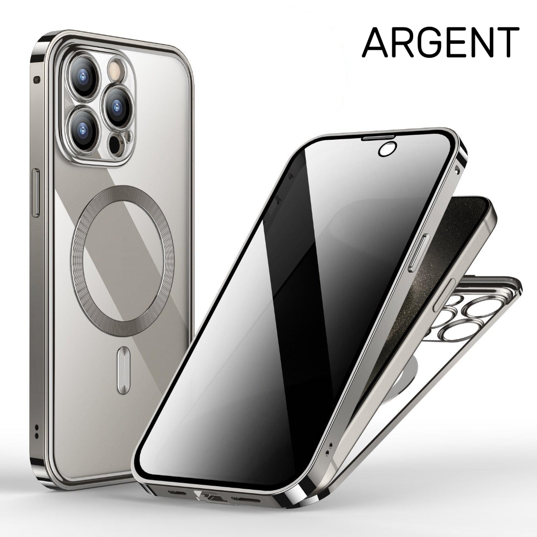 Coque Anti‑Espion Magnétique 360° – Double Face Métal & Verre