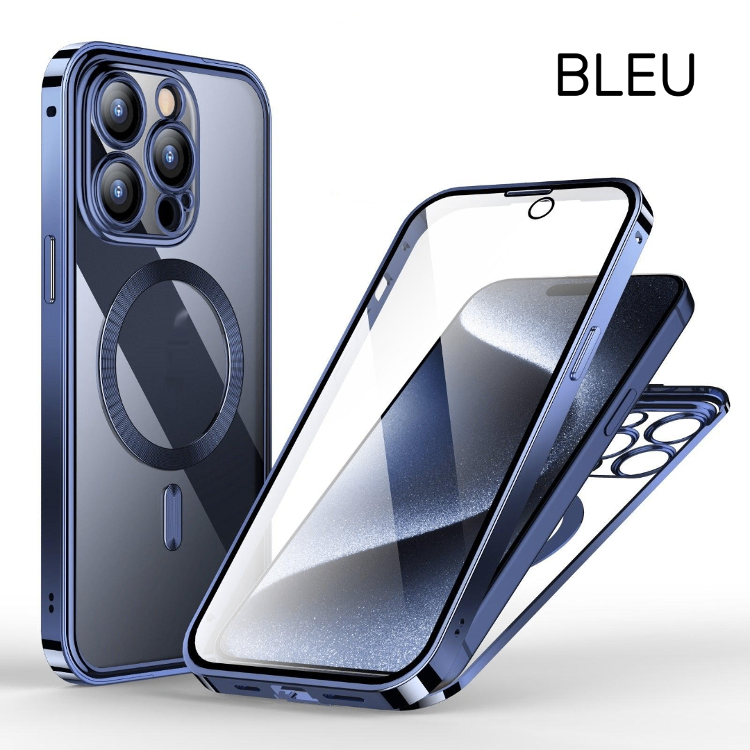 Coque Anti‑Espion Magnétique 360° – Double Face Métal & Verre
