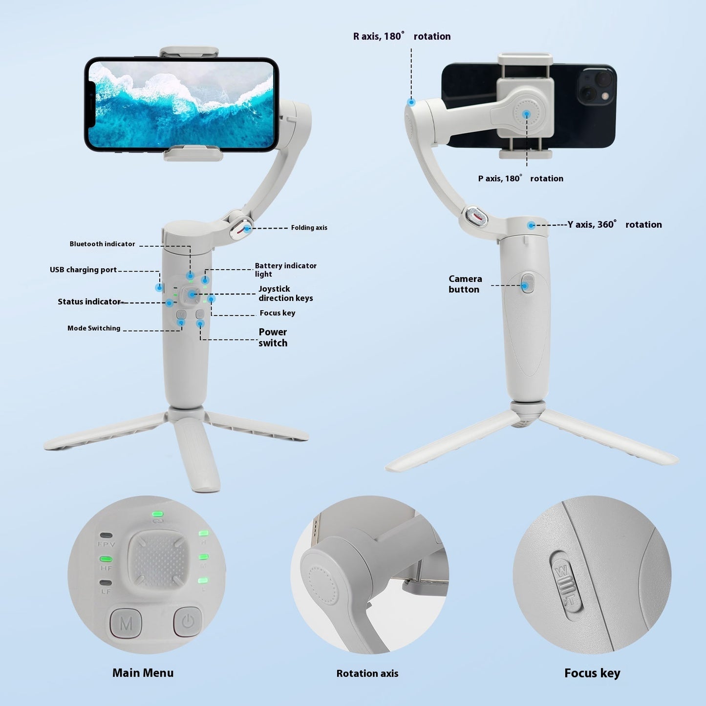 Stabilisateur de Téléphone 3-Axes M01 – Trépied Portable & Anti-Vibrations