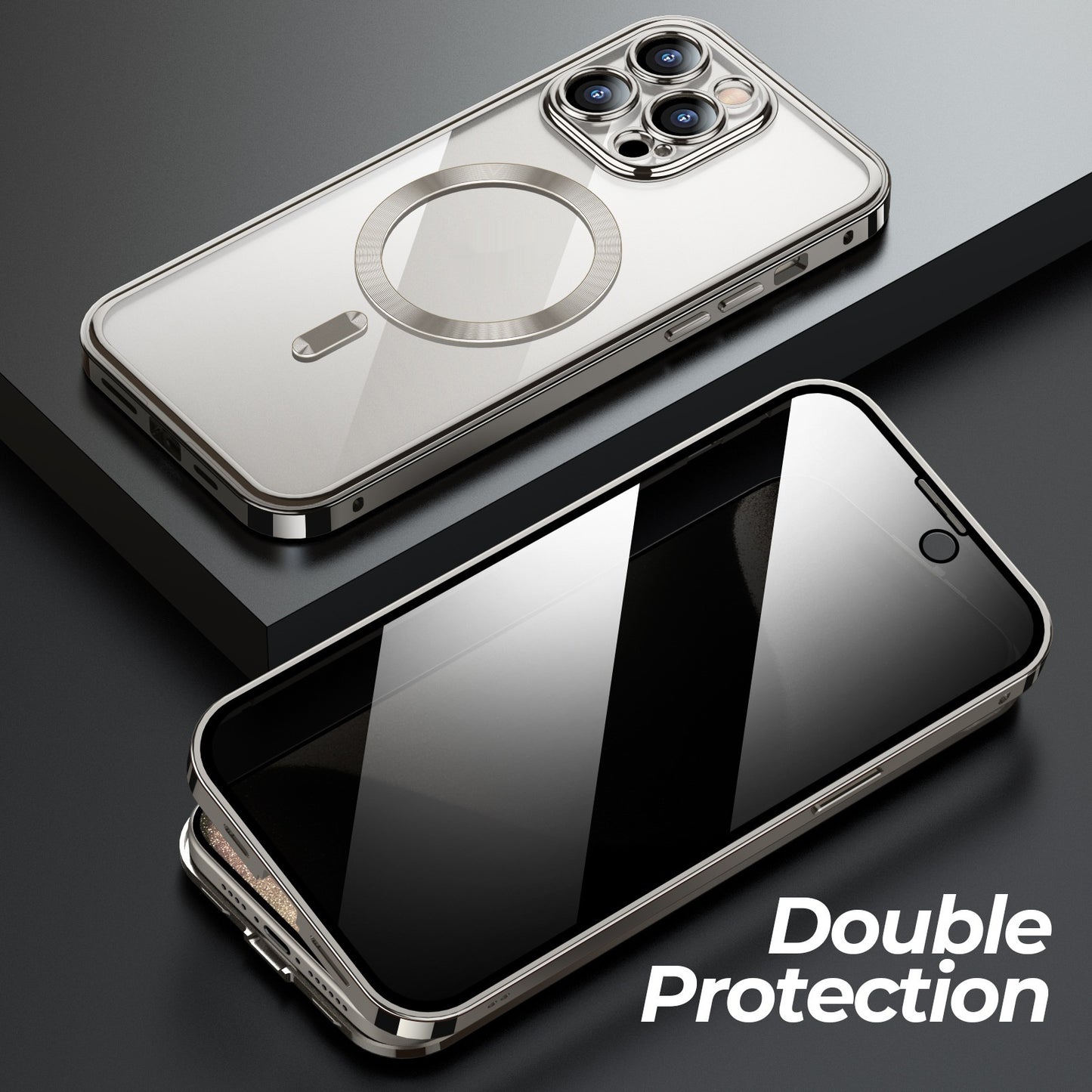 Coque Anti‑Espion Magnétique 360° – Double Face Métal & Verre