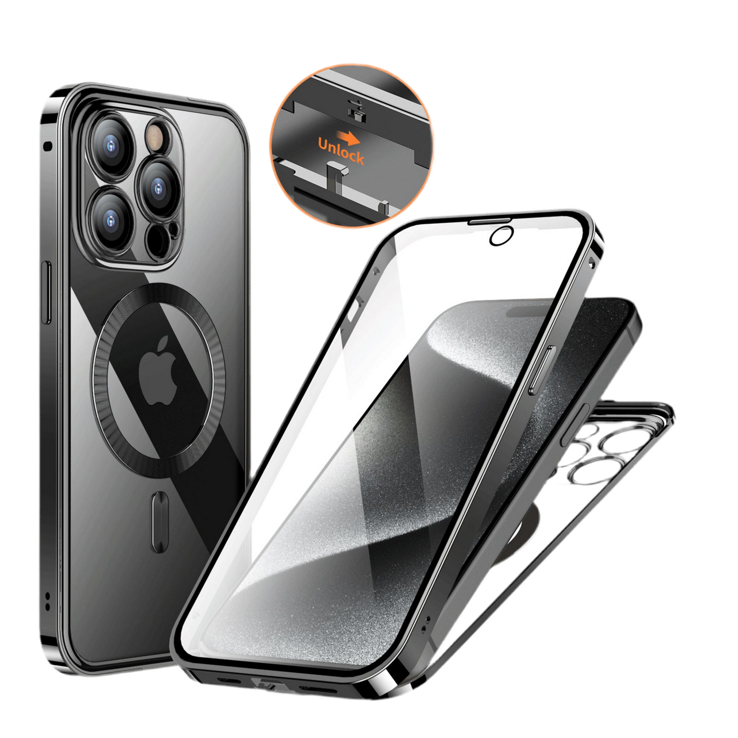 Coque Anti‑Espion Magnétique 360° – Double Face Métal & Verre