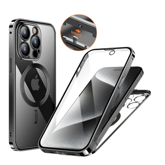 Coque Anti‑Espion Magnétique 360° – Double Face Métal & Verre