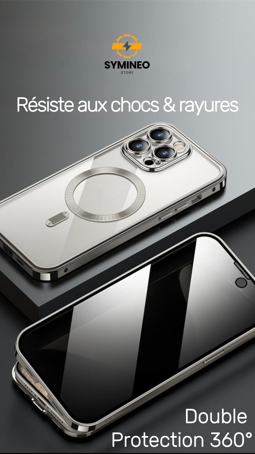 Coque Anti‑Espion Magnétique 360° – Double Face Métal & Verre
