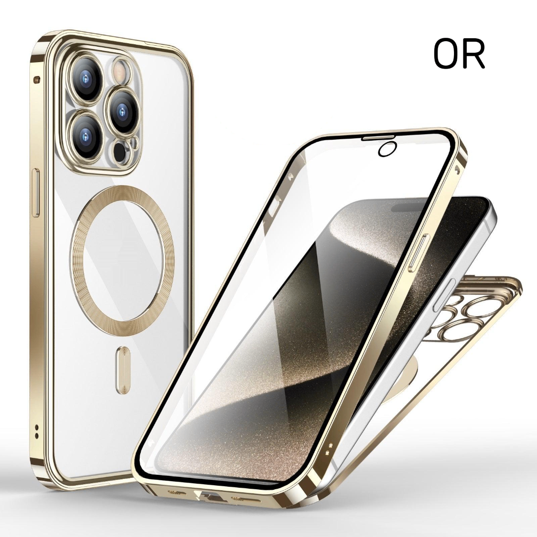 Coque Anti‑Espion Magnétique 360° – Double Face Métal & Verre